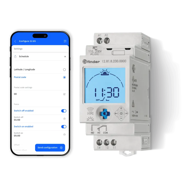 finder 12.81.8.230.000 ASTRO-timer met astro programma 1 kanaal NFC,Grijs